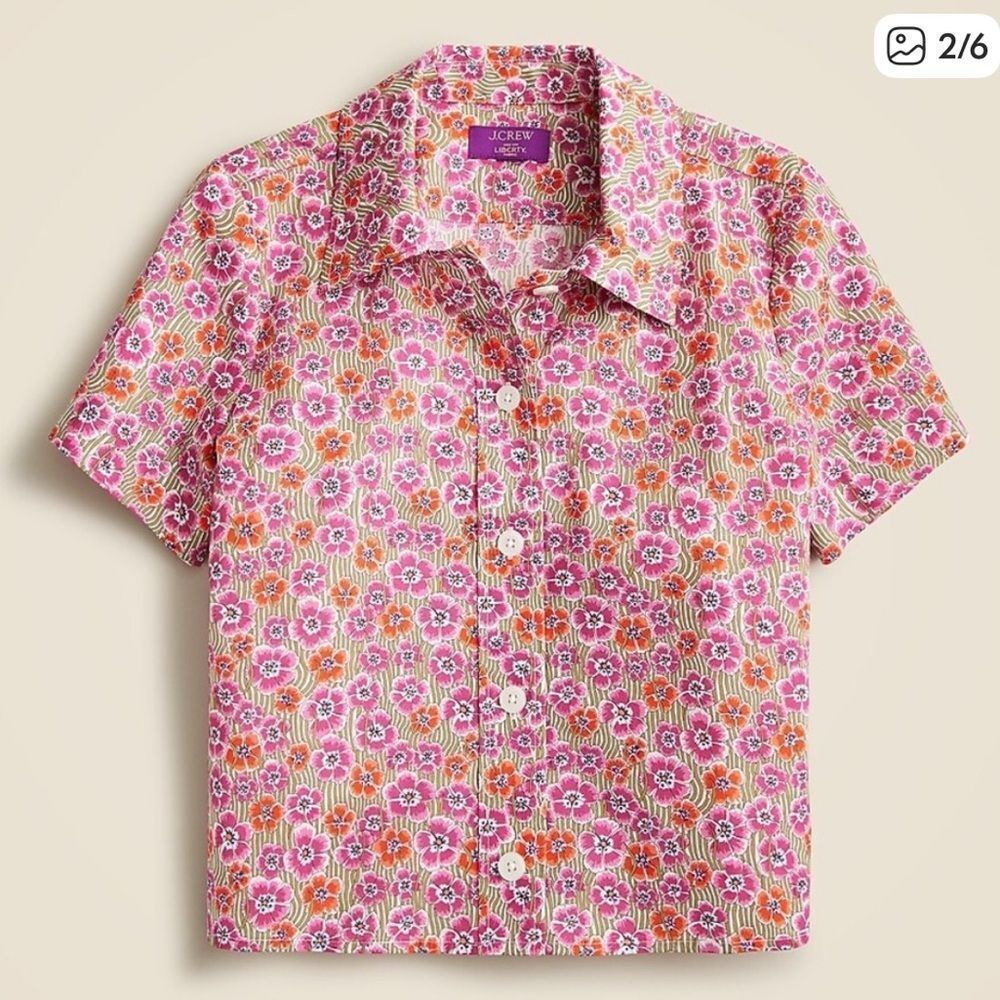 J Crew Cropped Gamine Shirt Liberty Ellie Floral Pink Womens 6 - Picture 8 of 8